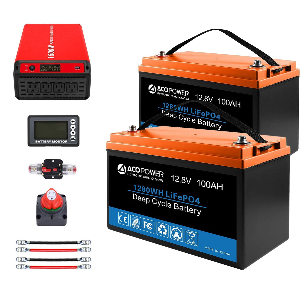 Acopower 100W mono
300Ah/1.5kW
(3x100Ah) Li300Ah M300w