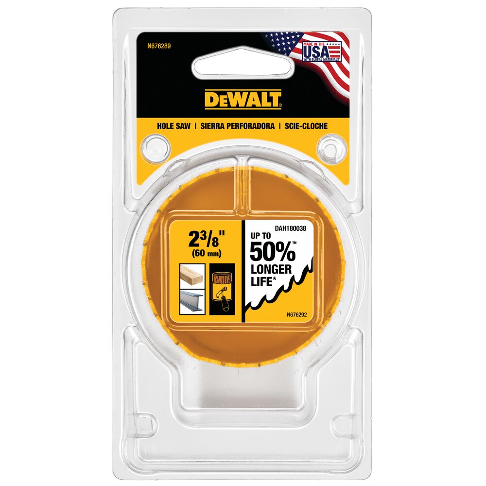 DeWalt DAH180038 2-3/8" (60mm) Hole Saw, Yellow