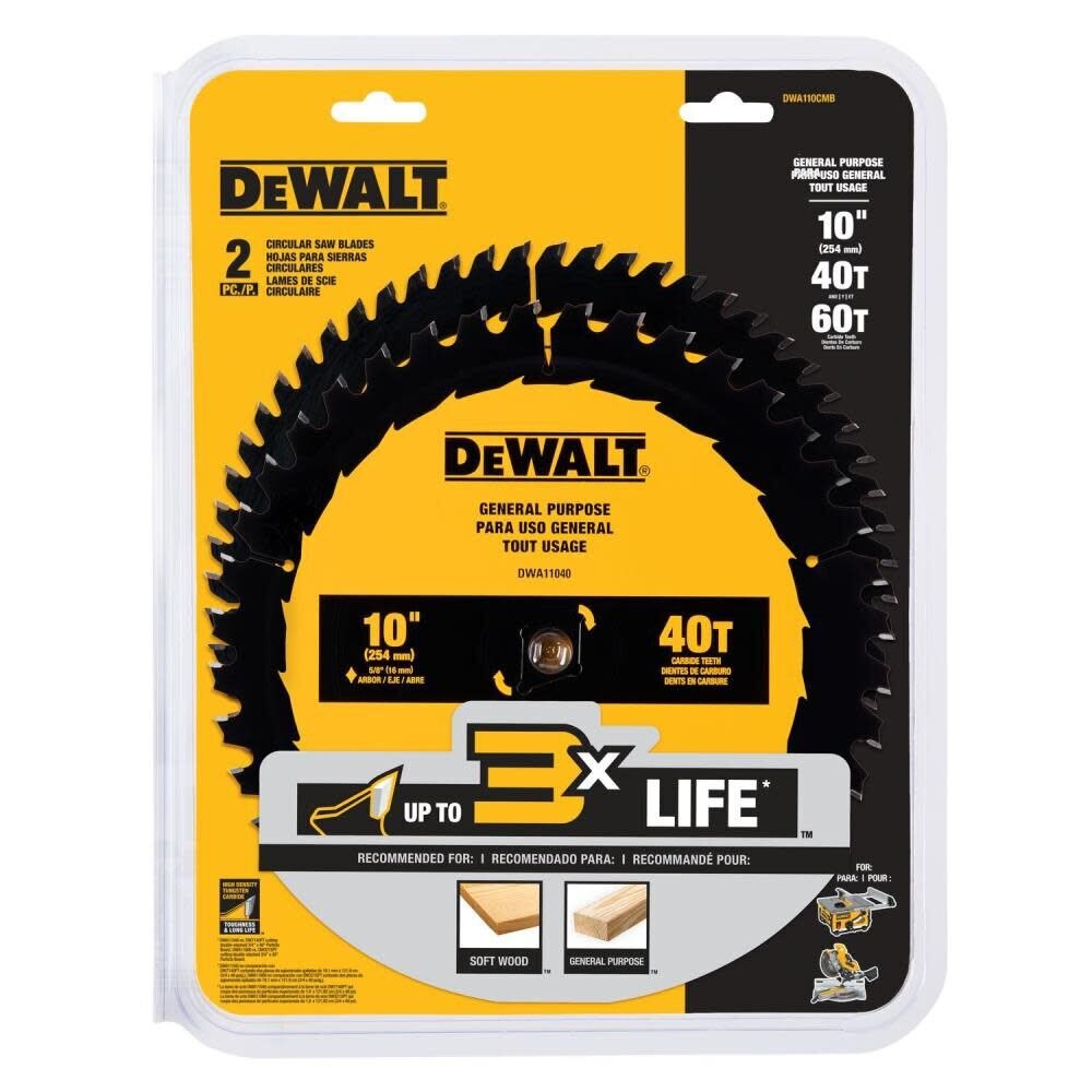 DeWalt DWA110CMB 10 in. 40T/60T General Purpose Combo Pack