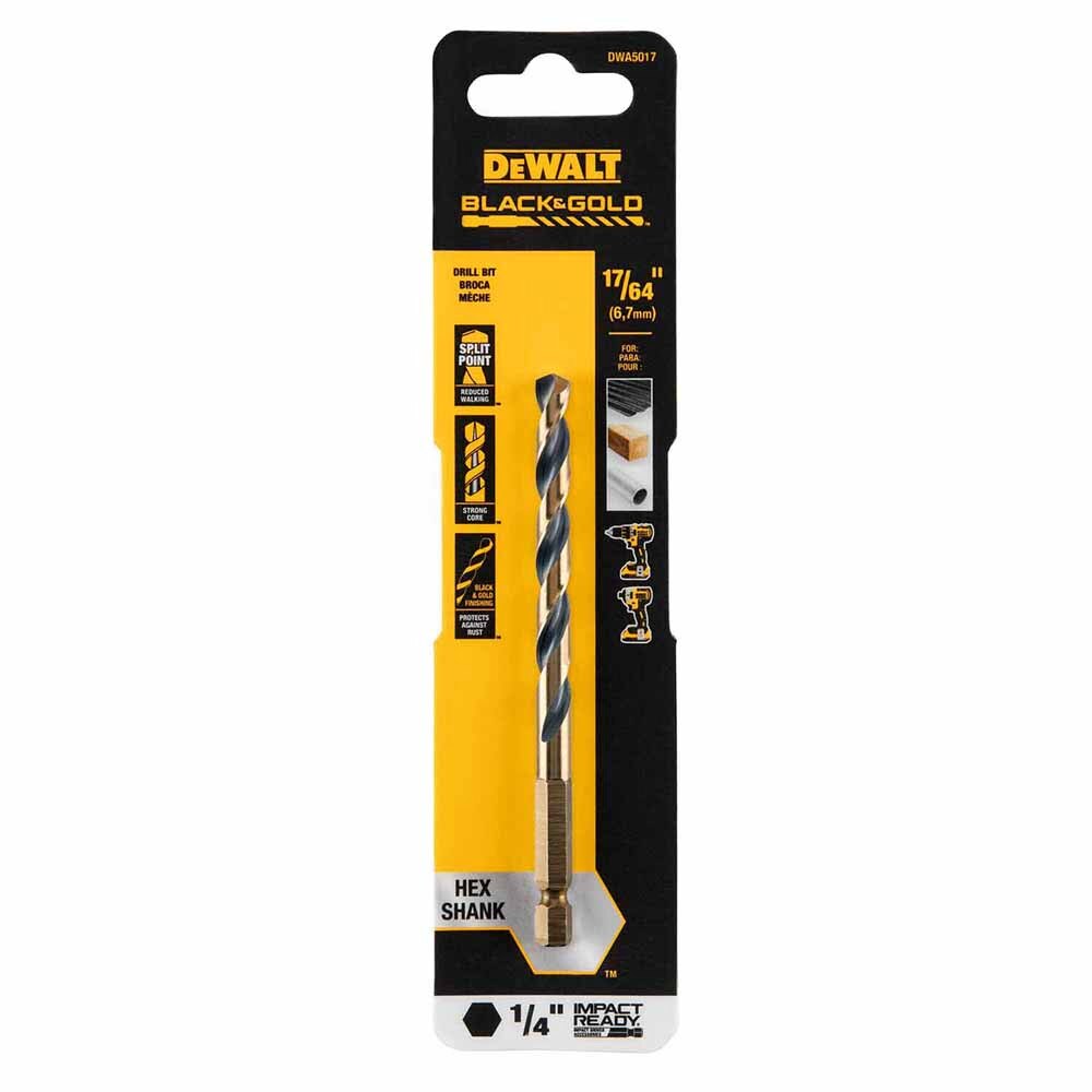 DeWalt DWA5017 17/64" Black & Gold Impact Ready Metal Drill Bit