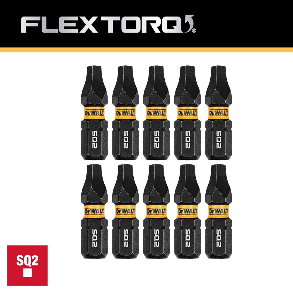 DeWalt DWAF1SQ2IR10 SQ2 FLEXTORQ 1/4 x 1in Impact Driver Bits, 10-Pack