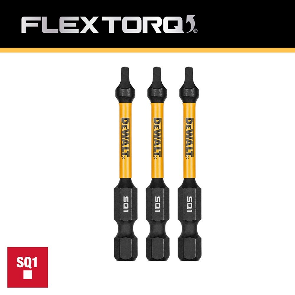 DeWalt DWAF2SQ1IR3 SQ1 FLEXTORQ 1/4 x 2.25in Impact Driver Bits, 3-Pack