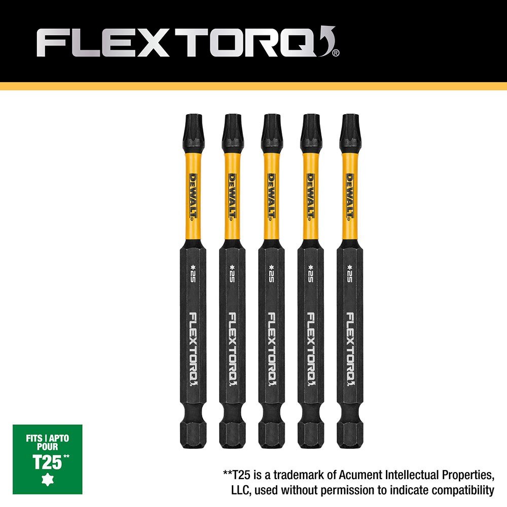 DeWalt DWAF3TX25IR5 T25 FLEXTORQ 1/4 x 3-1/2in Impact Driver Bits, 5-Pack