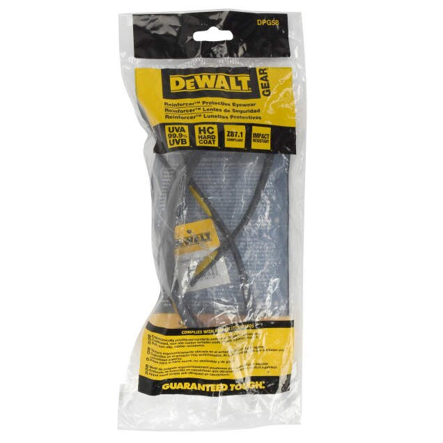 Dewalt DPG58-2D Reinforcer Safety Glasses, Black Frame, Smoke Lens