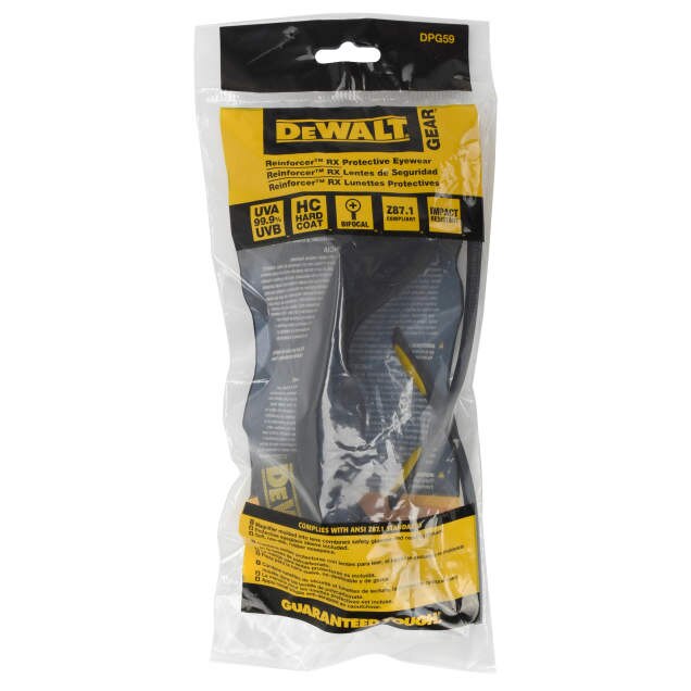 Dewalt DPG59-215D Reinforcer RX Glasses, Black Frame, Smoke Lens, 1.5 Diopter