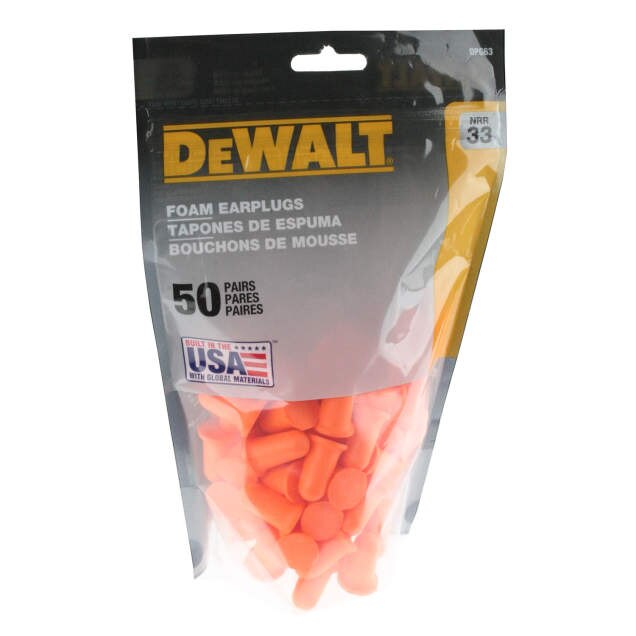 Dewalt DPG63BG50 Disposable Foam Earplugs, Bell, Uncorded, Orange, 50/Bag