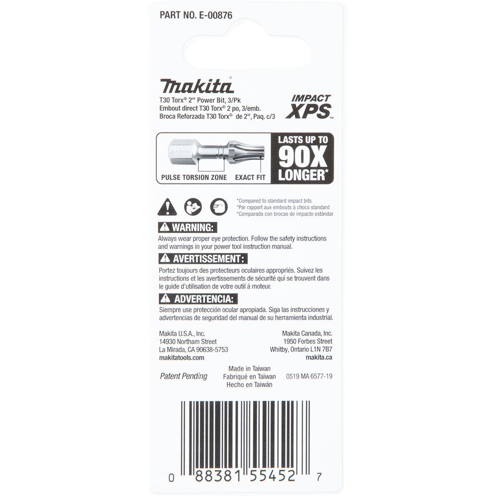 Makita E-00876 Impact XPS T30 Torx 2" Power Bit, 3 Pack