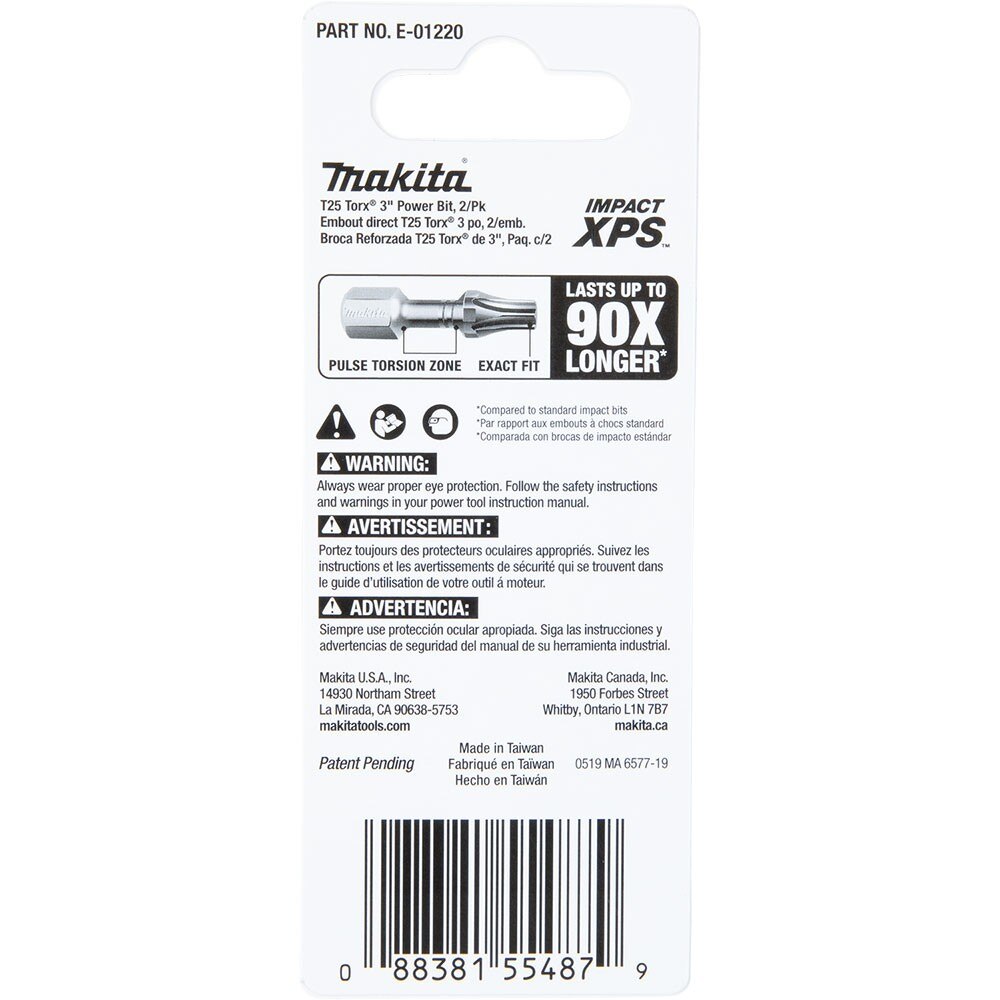 Makita E-01220 Impact XPS T25 Torx 3" Power Bit, 2 Pack