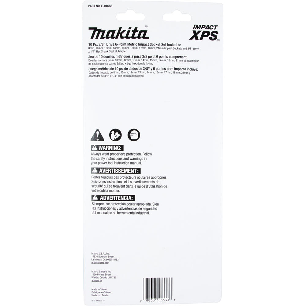 Makita E-01688 Impact XPS 10-Piece 3/8" Drive Metric Impact Socket Set