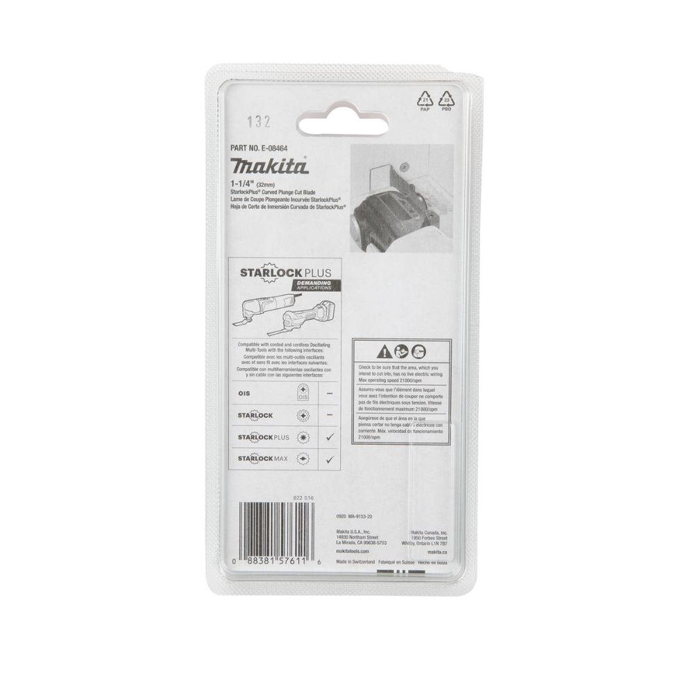Makita E-08464 StarlockPlus Oscillating Multi-Tool 1-1/4" Bi-Metal Curved Plunge Cut Blade