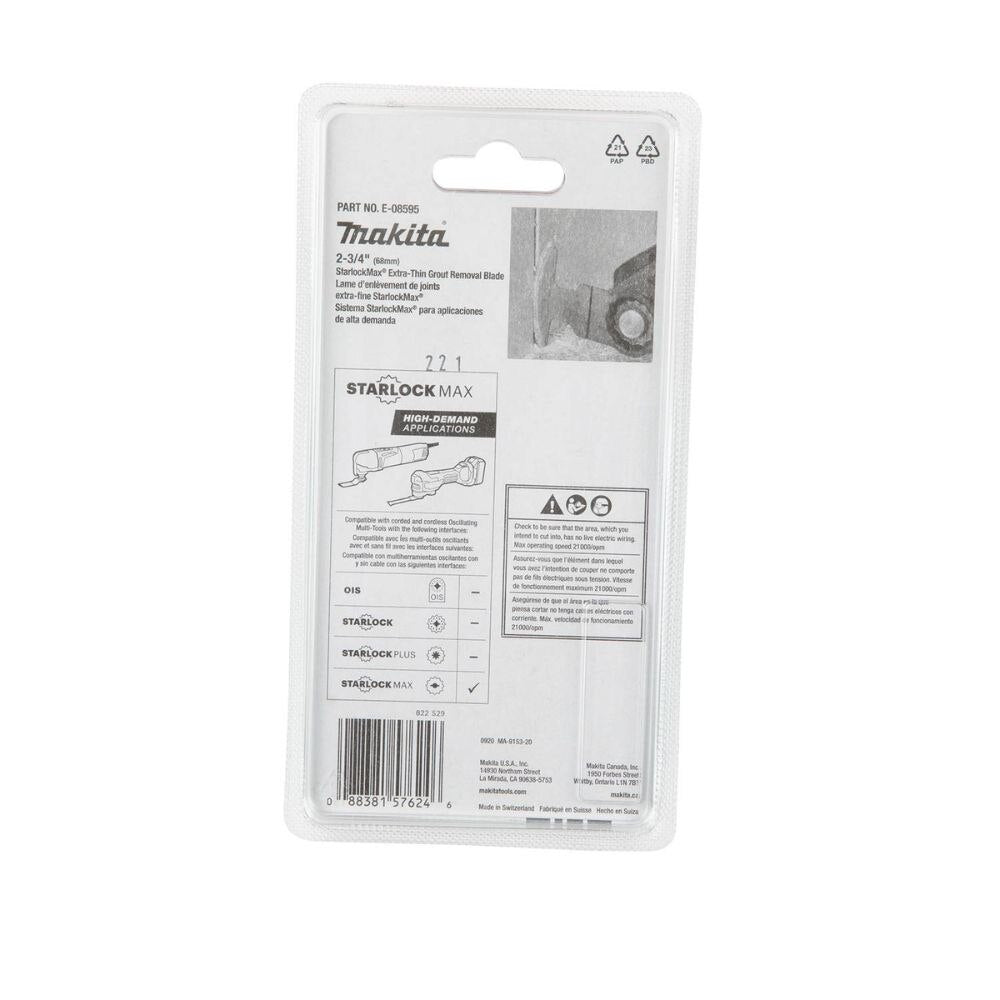 Makita E-08595 StarlockMax Oscillating Multi-Tool 2-3/4" Hard Metal with Tungsten Carbide 50 Grit Grout and Abrasive Segmented Saw Blade