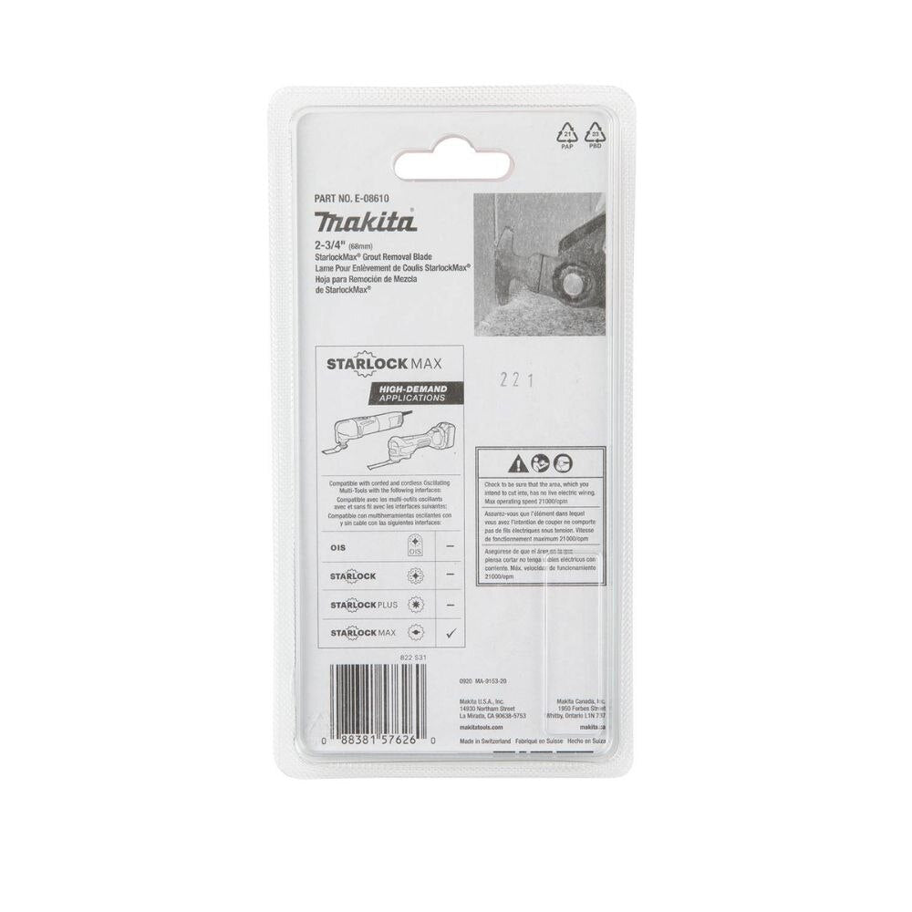 Makita E-08610 StarlockMax Oscillating Multi-Tool 2-3/4" Hard Metal with Tungsten Carbide 40 Grit Grout and Abrasive Segmented Saw Blade