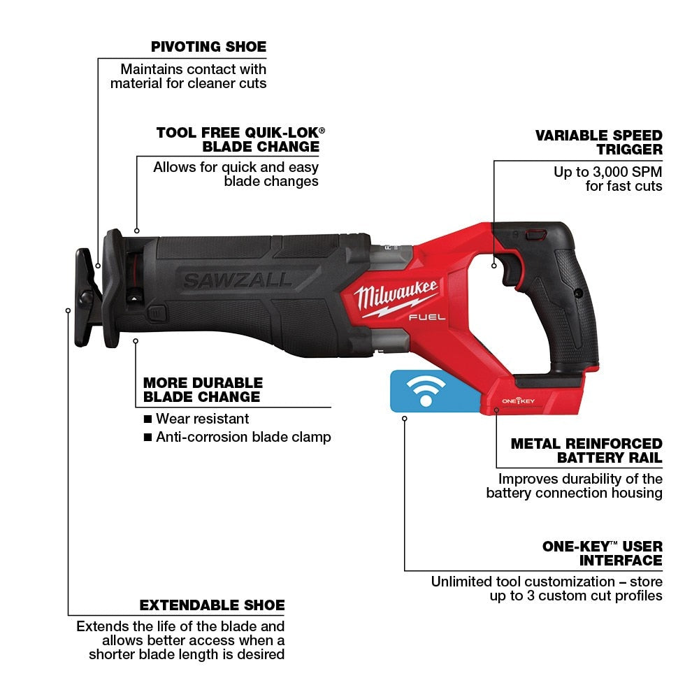 Milwaukee 2822-20 M18 FUEL™ SAWZALL® Recip Saw W/ One-Key™