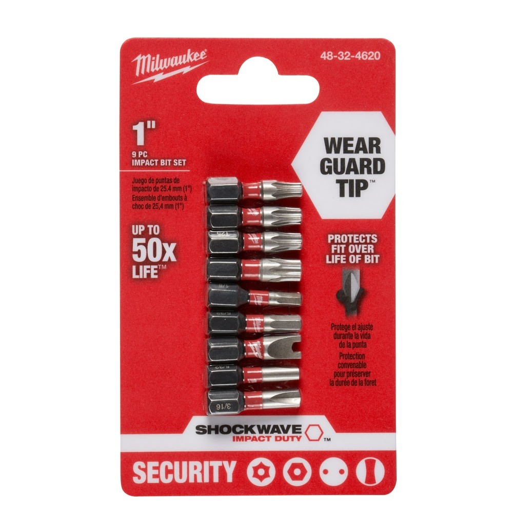 Milwaukee 48-32-4620 SHOCKWAVE 9PC 1" Security Impact Bit Set