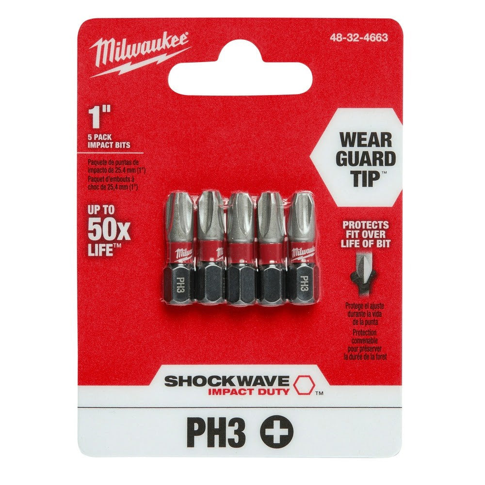 Milwaukee 48-32-4663 SHOCKWAVE 1" PH3 Impact Bit 5PK