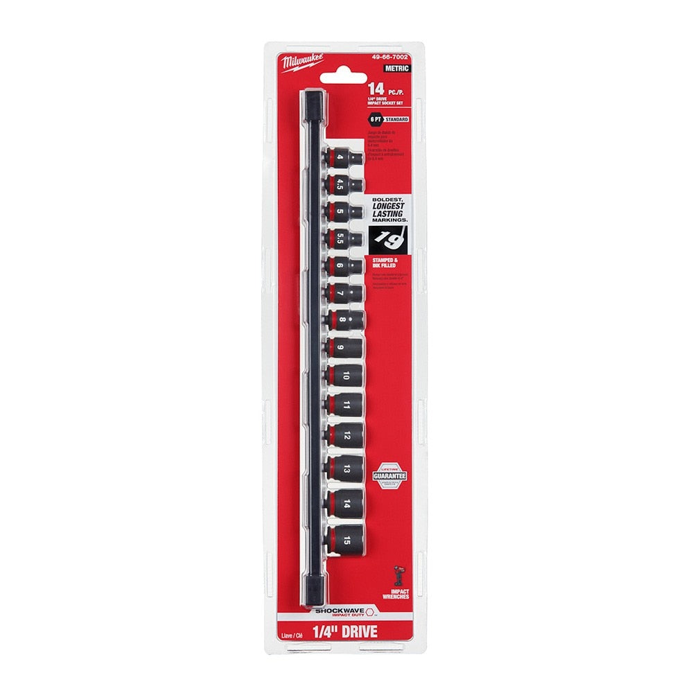 Milwaukee 49-66-7002 14PC SHOCKWAVE Impact Duty™ 1/4" Drive Metric Standard 6 Point Socket Set
