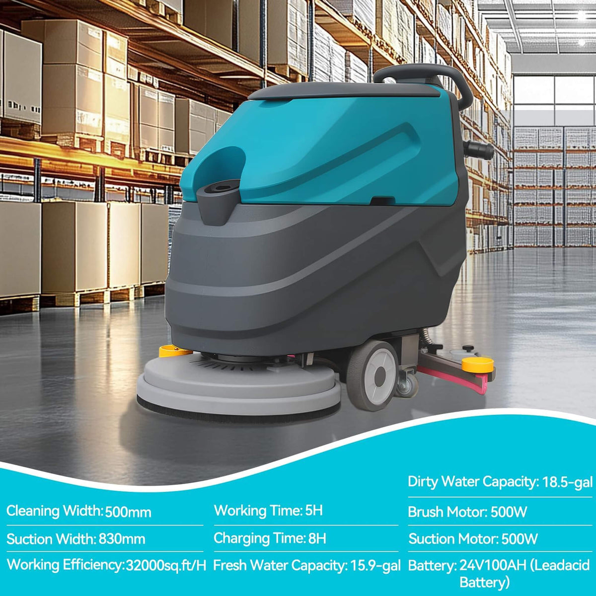 Heavy-Duty 22-Inch Industrial Walk-Behind Floor Scrubber with Squeegee Suction