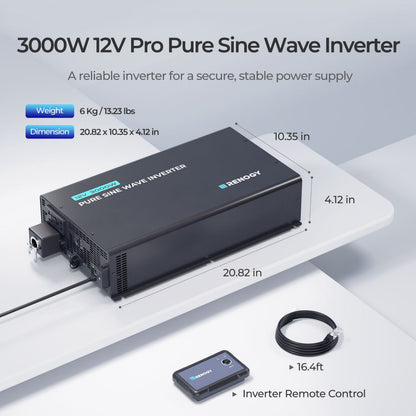 3000W 12V Pro Pure Sine Wave Inverter with EcoSleep Mode