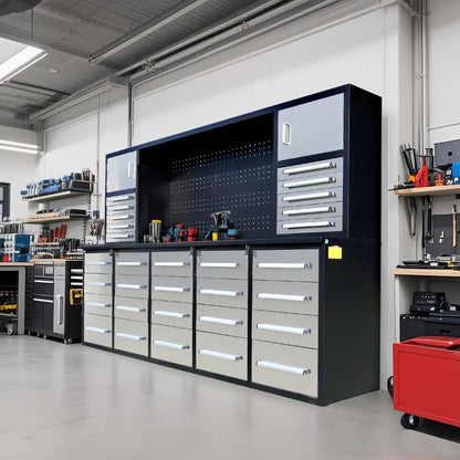 10ft Workbench Cabinet(30 Drawers, 2 Cabinets & 1 Pegboard)