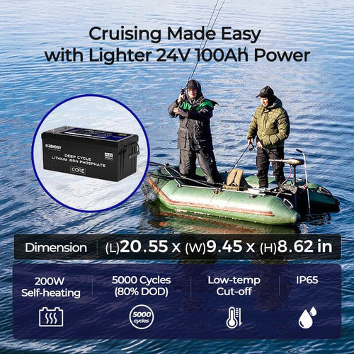 Renogy Deep Cycle 24V 100Ah Core lithium battery  with Self-heating function