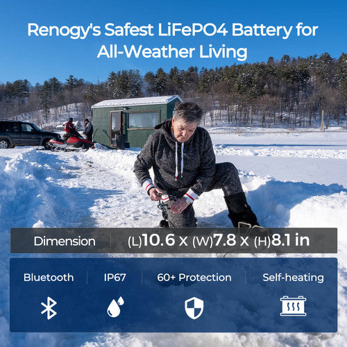 Pro - Renogy 12V 100Ah Smart Lithium Iron Phosphate Battery w/Bluetooth & Self-heating Function