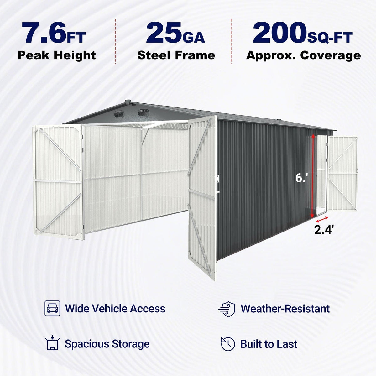 10FT  x 20FT Metal Shed with Double Front Doors & Side Entry Door