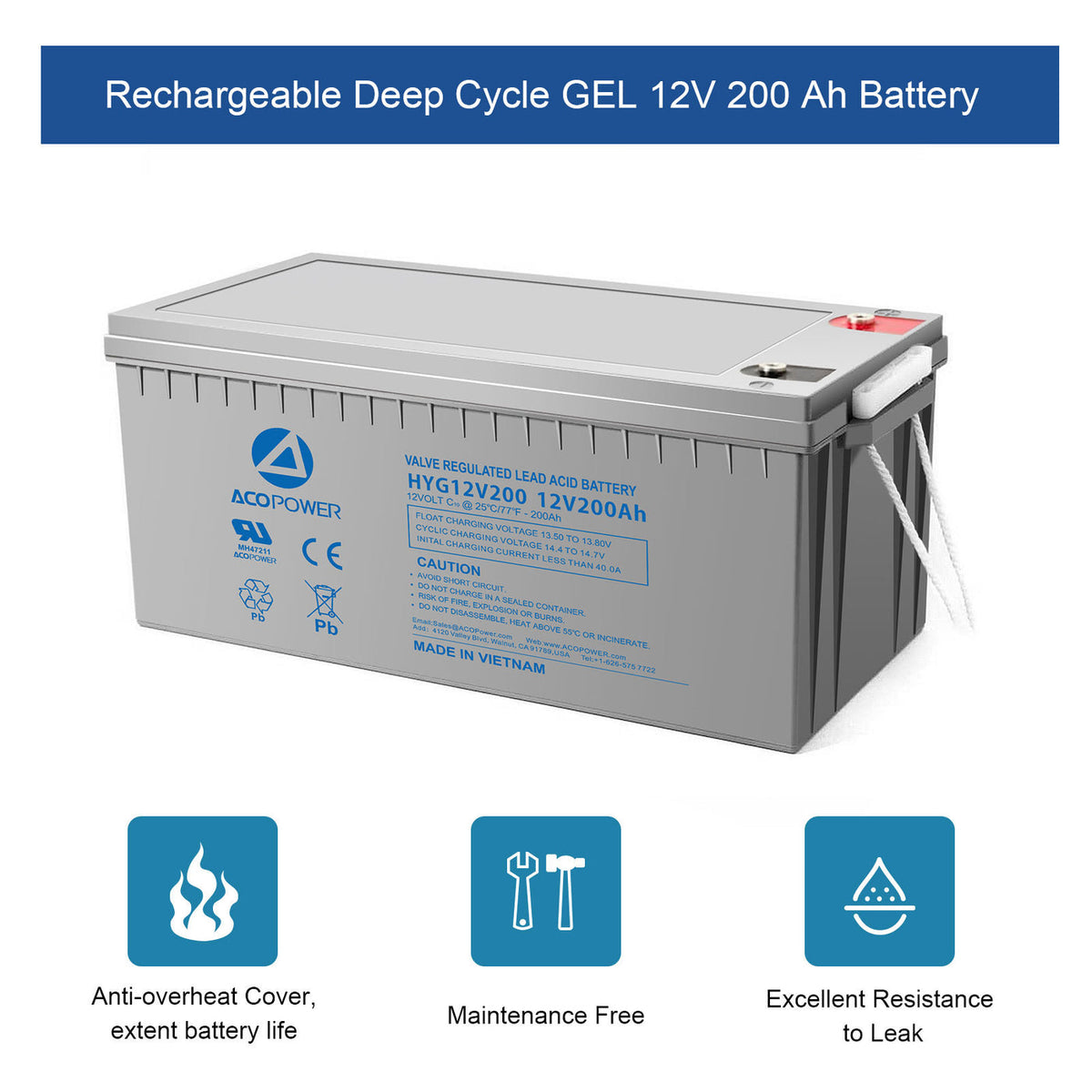 Acopower 100W mono
400Ah/3kW
(2x200Ah) Li400Ah M400w