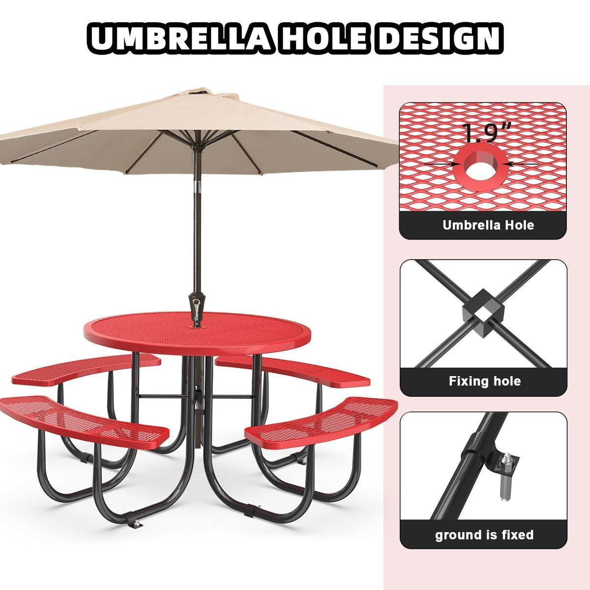 46" Round Picnic Table with Umbrella Hole