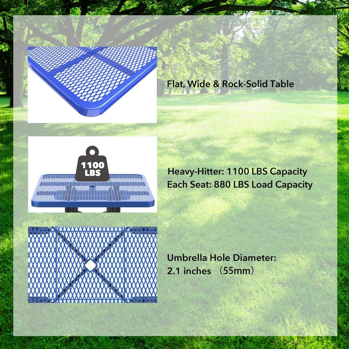 46" Square Picnic Table with Umbrella Hole