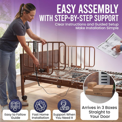 Full Electric Hospital Bed with Foam Mattress - Half Rails - Adjustable Height