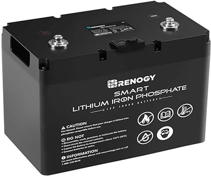Pro - Renogy 12V 100Ah Smart Lithium Iron Phosphate Battery w/Bluetooth & Self-heating Function