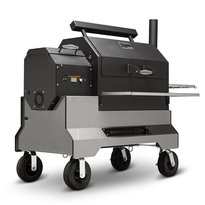 Yoder Smokers YS640s Pellet Grill on Competition Cart (Silver) + T-Stat Door Kit & Stainless Side Shelves