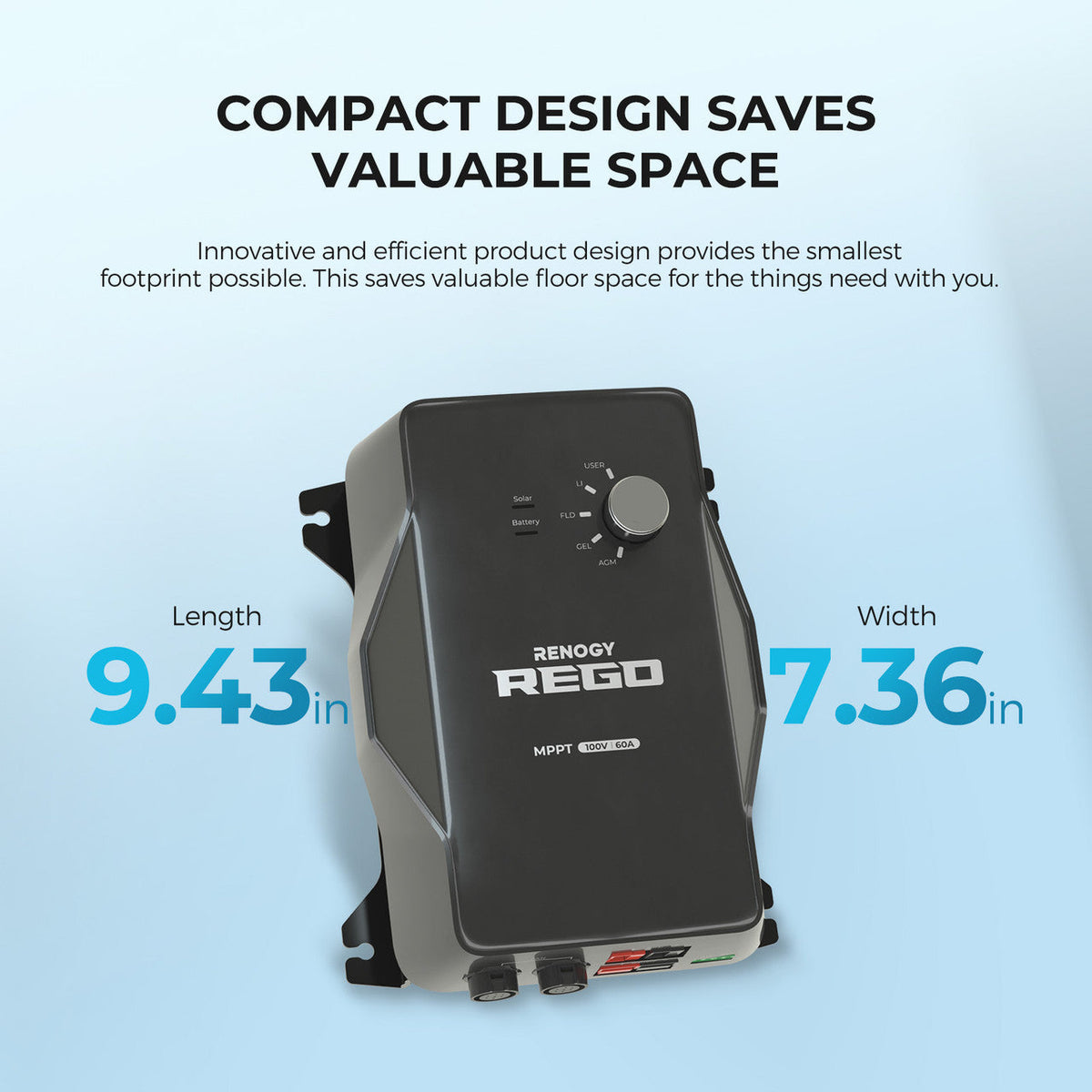 Renogy REGO 12V 60A MPPT Solar Charge Controller +5Ft Power Cable