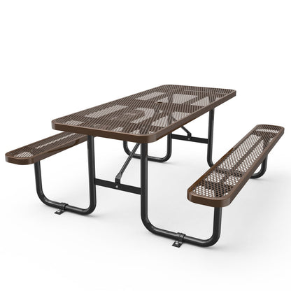 6 ft Metal Picnic Tables for Outdoors, Rectangle Coated Steel Patio Furniture Set