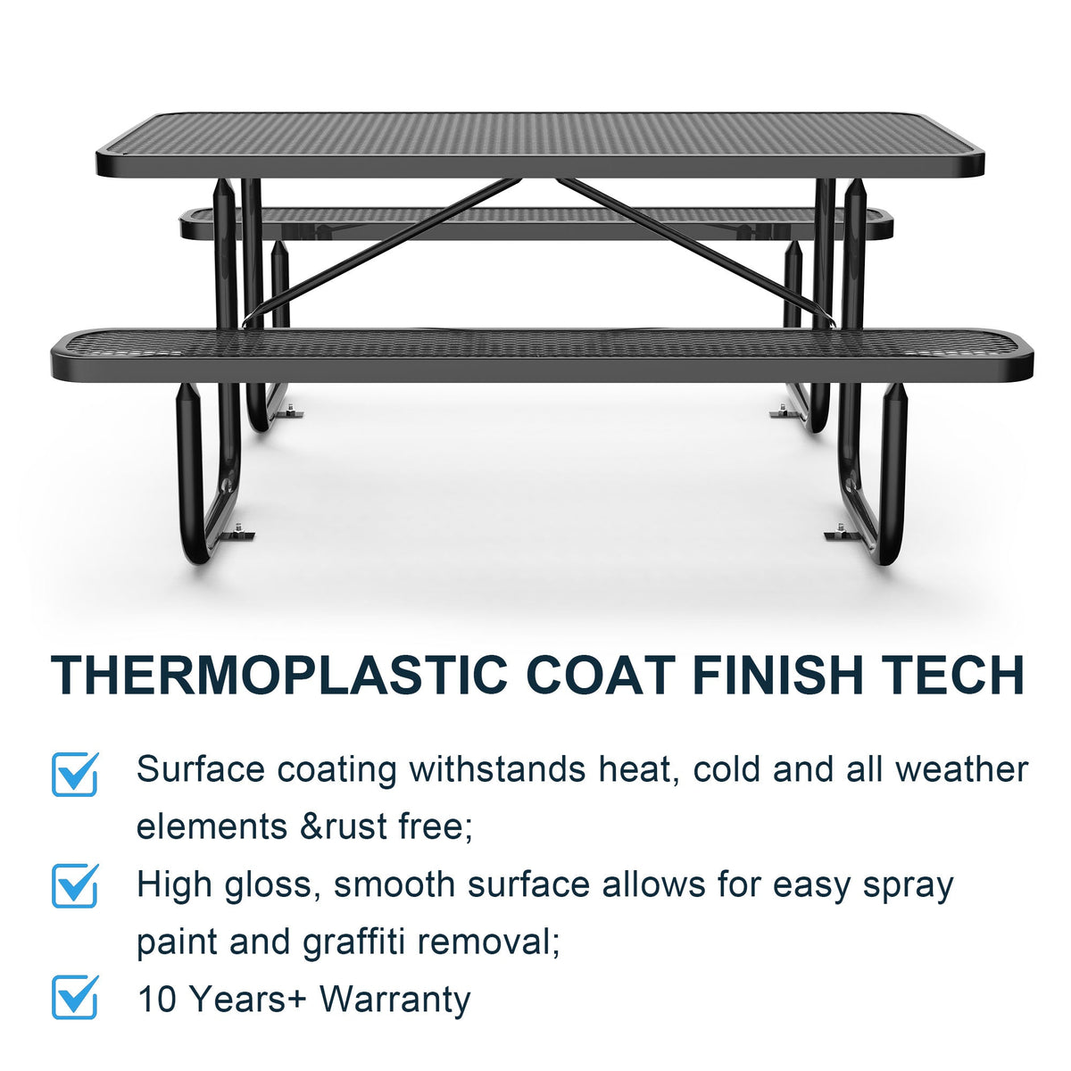 6 ft Metal Picnic Tables for Outdoors, Rectangle Coated Steel Patio Furniture Set