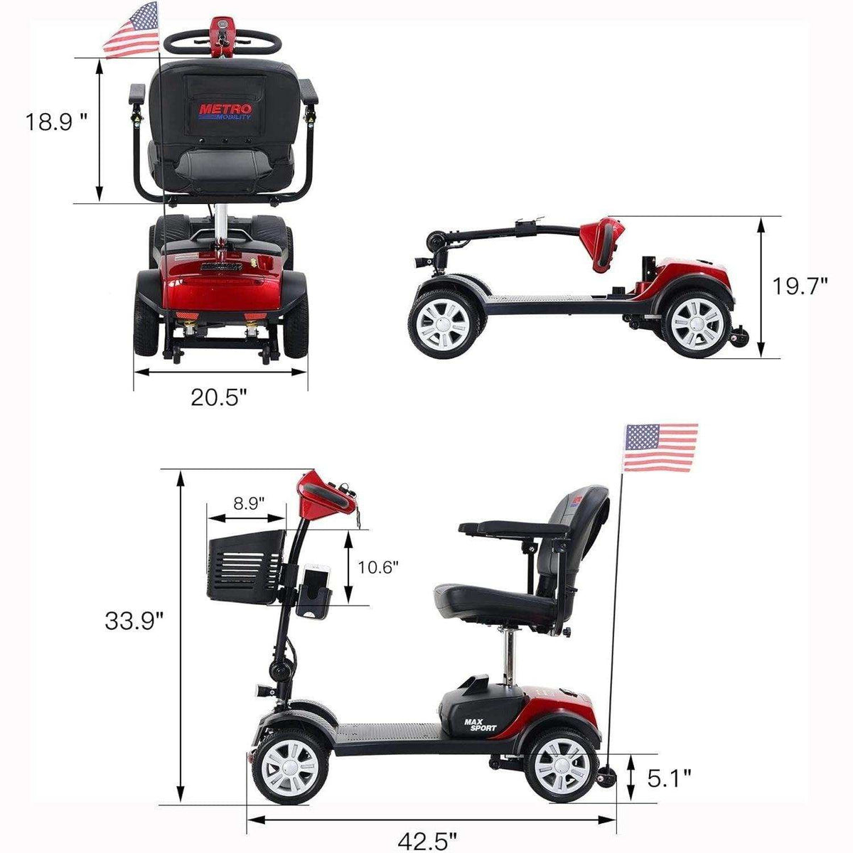 Metro Mobility Max Sport Series 4-Wheel Travel Mobility Scooter