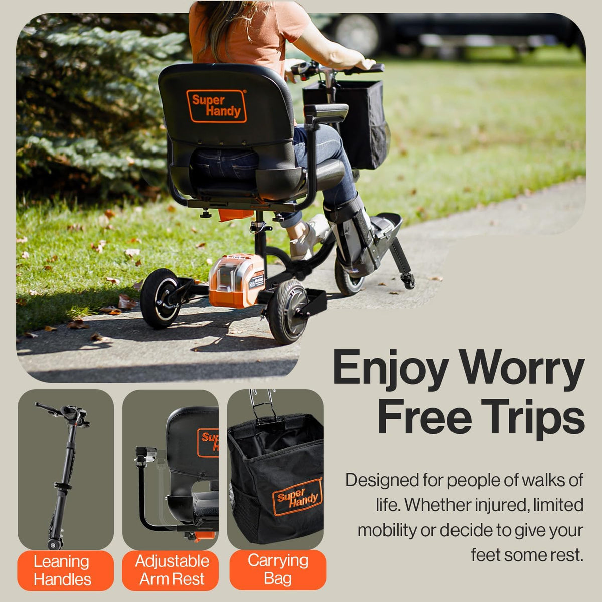 SuperHandy 3 Wheel Power Passport Plus Travel Mobility Scooter - 48V 2Ah Battery 330Lb Capacity