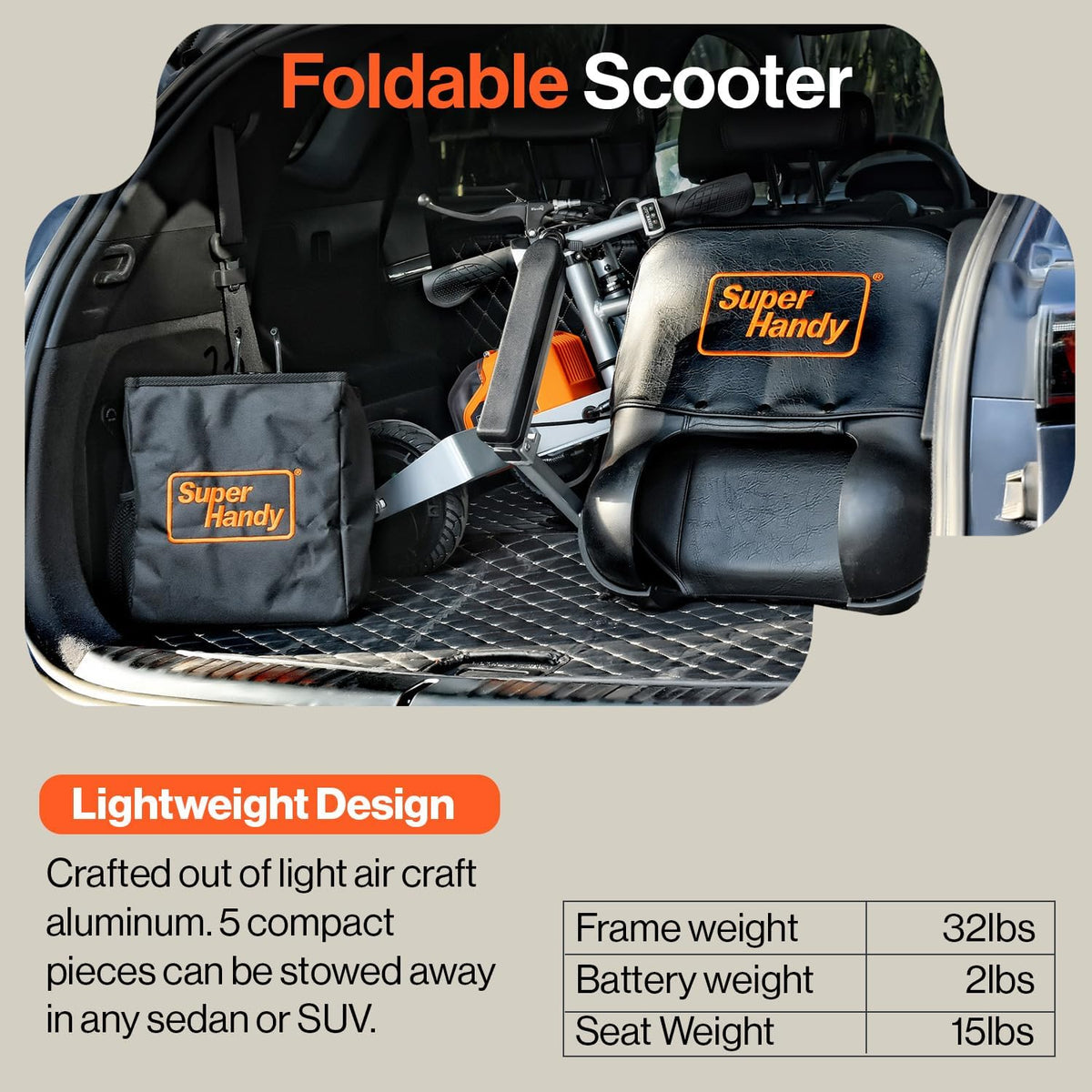 SuperHandy 3 Wheel Power Passport Plus Travel Mobility Scooter - 48V 2Ah Battery 330Lb Capacity