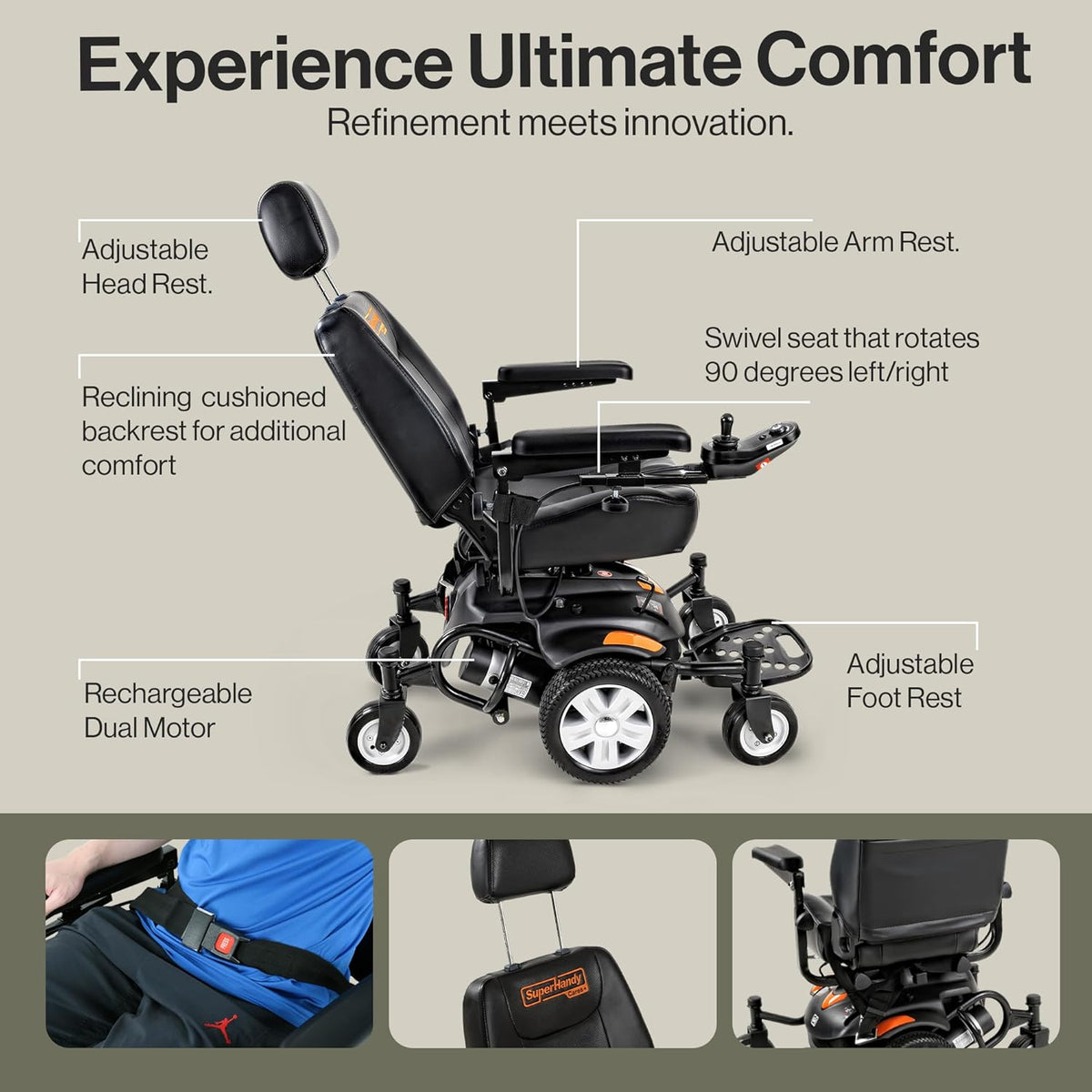 SuperHandy GoRide CRX Powerchair - 300lb Capacity Mid-Wheel Drive 12.8 Mile Range Power Wheelchair