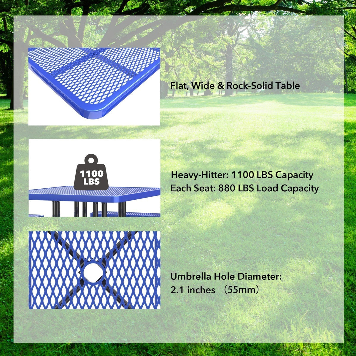 8ft Rectangle Picnic Table with Umbrella Hole