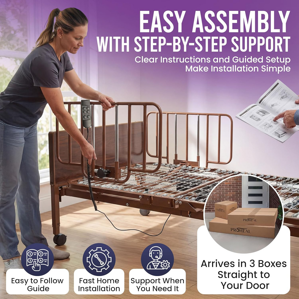 Semi Electric Hospital Bed - 36"x80" - Adjustable Height and Hi Lo