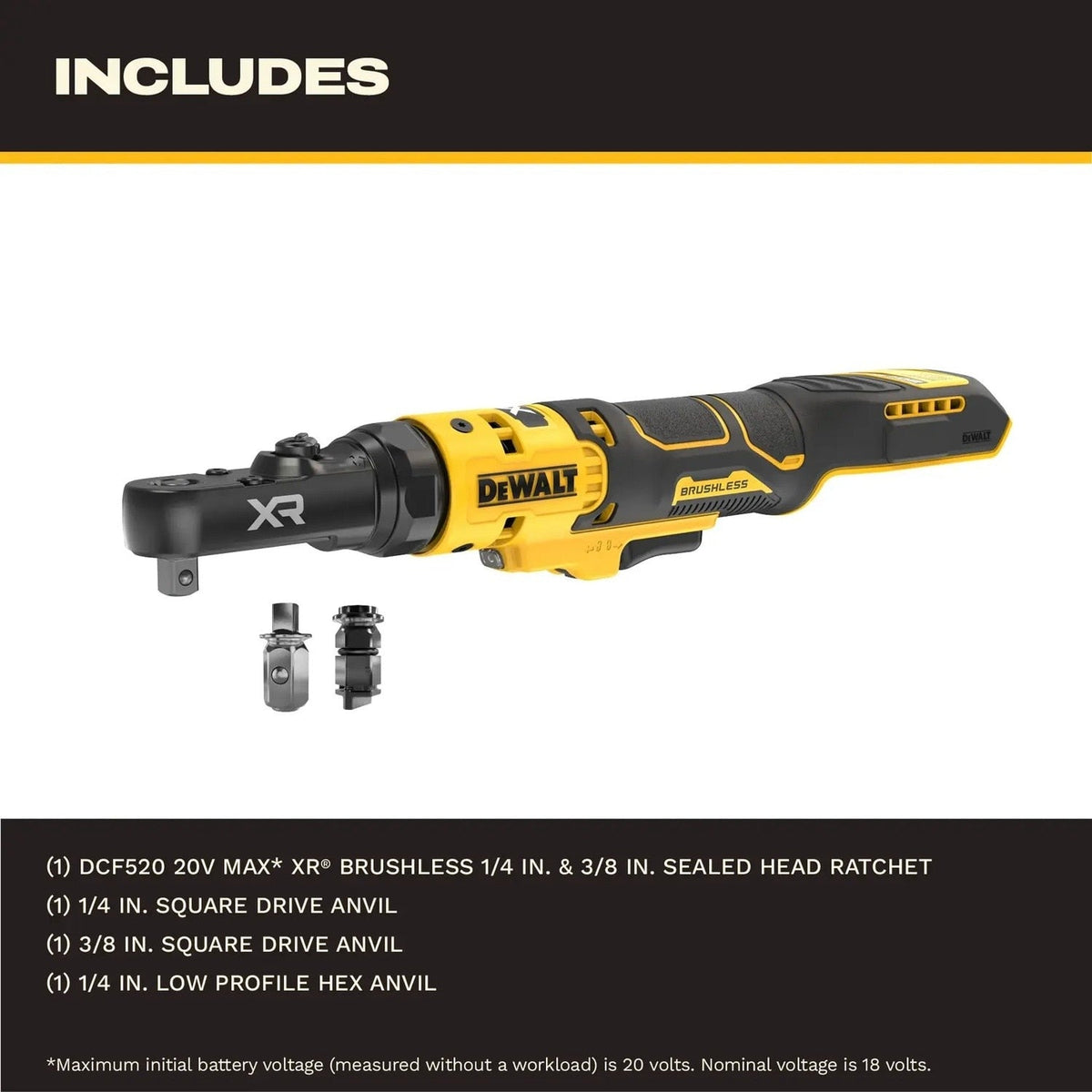 DeWalt DCF520B 20V MAX XR Brushless Cordless Sealed Head Ratchet 1/4" and 3/8" Tool Only