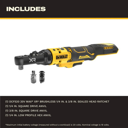 DeWalt DCF520B 20V MAX XR Brushless Cordless Sealed Head Ratchet 1/4" and 3/8" Tool Only