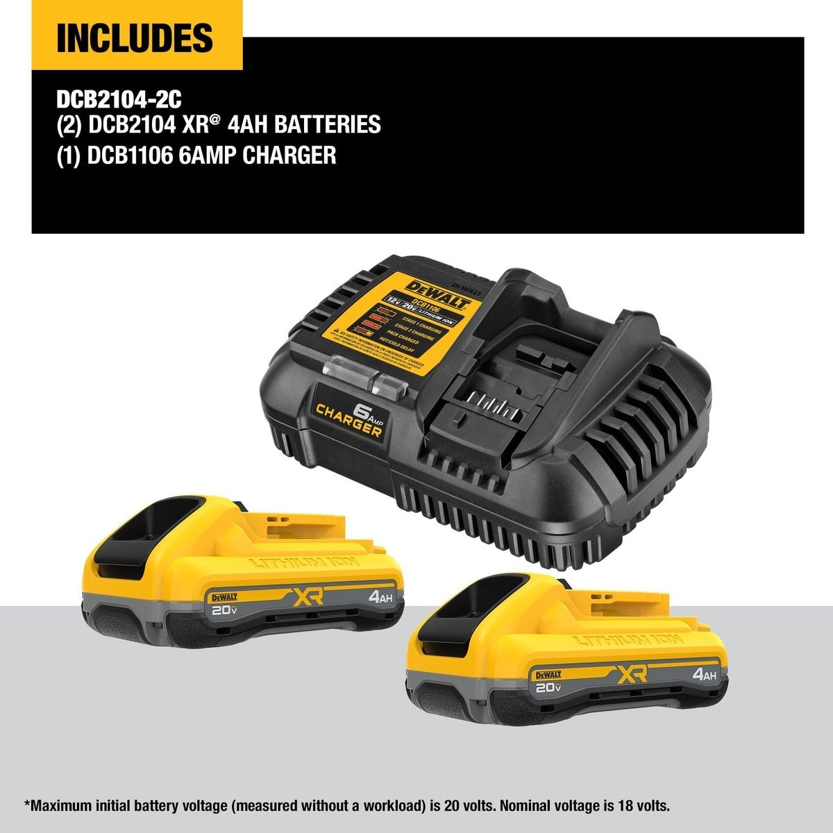 DeWalt DCB2104-2C 20V MAX XR POWERPACK 4Ah Battery Kit with Charger (2 Batteries, 1 Charger)