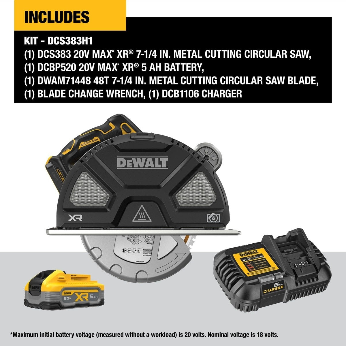 DeWalt DCS383H1 20V MAX* XR 7-1/4 in. Metal Cutting Circular Saw Kit
