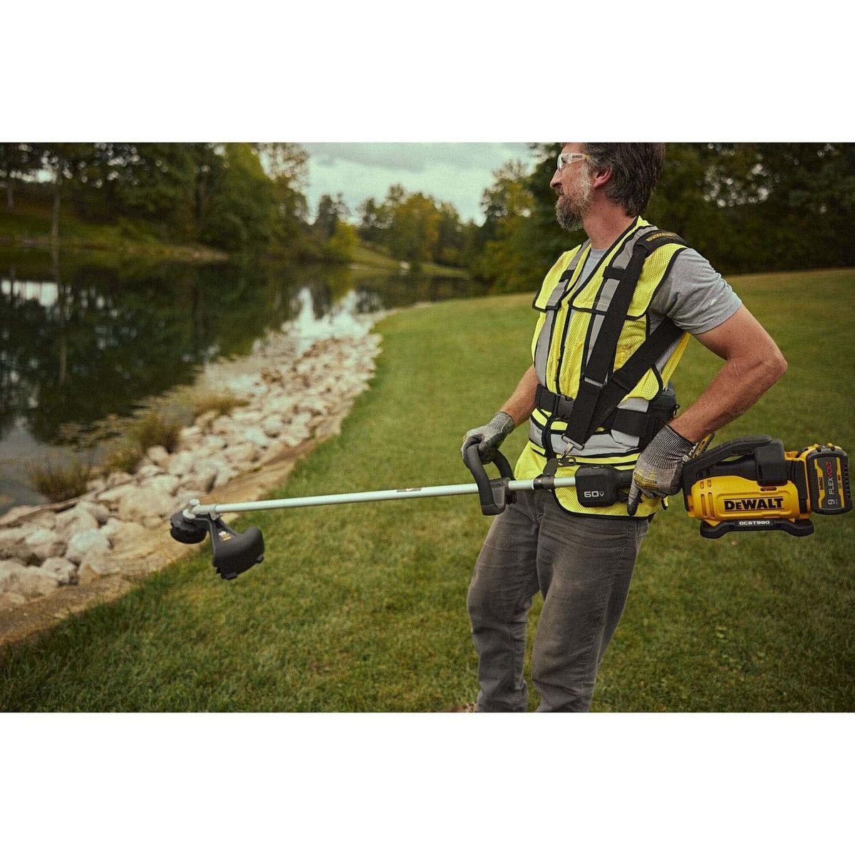 DeWalt DCST980X2 60V MAX Brushless 17.5 in. String Trimmer Kit with LED Display and D-Ring Handle (2 Batteries)