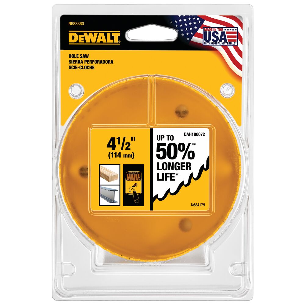 DeWalt DAH180072 4-1/2" (114mm) Hole Saw, Yellow