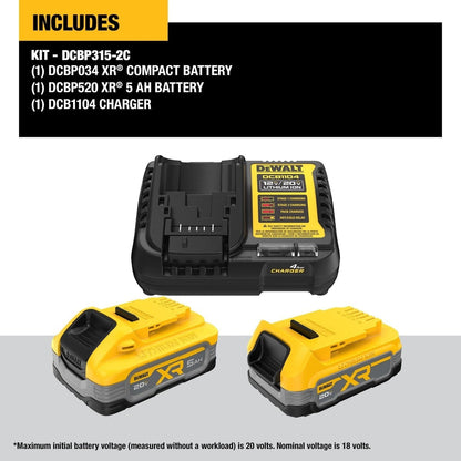 DeWalt DCBP315-2C PowerStack Compact Battery + 5ah Battery Starter Kit