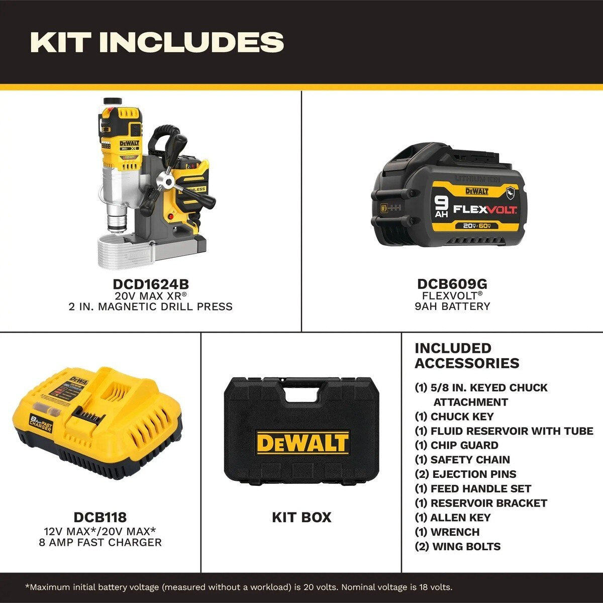 DeWalt DCD1624GX1 20V MAX XR 2" Cordless Brushless Magnetic Drill Press Kit (2 Batteries, Charger)
