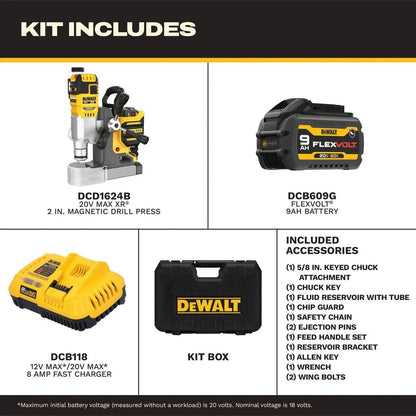 DeWalt DCD1624GX1 20V MAX XR 2" Cordless Brushless Magnetic Drill Press Kit (2 Batteries, Charger)